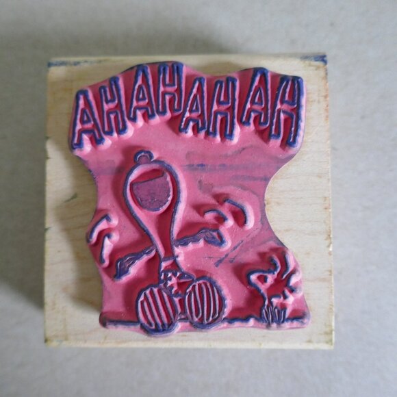 vintage 2001 Snoopy laughing w/Woodstock rubber stamp wood Stampabilities GR1038 - Picture 2 of 3